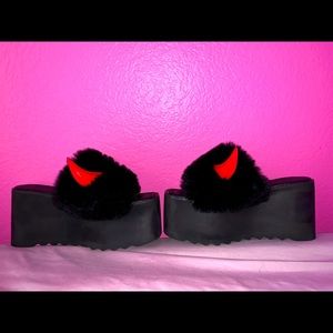Fluffy Devil Platform Slides- Never Worn